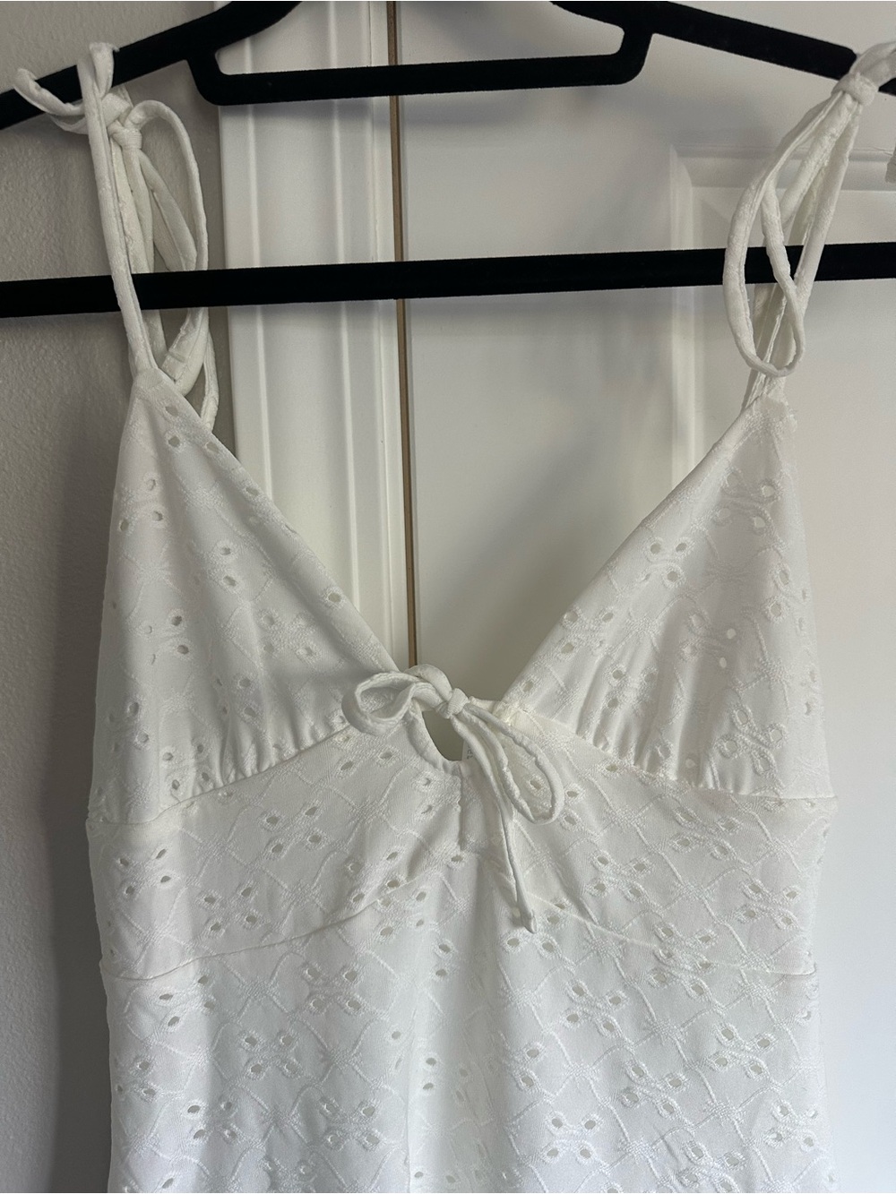 H&M White Eyelet Tie-Front Mini Dress